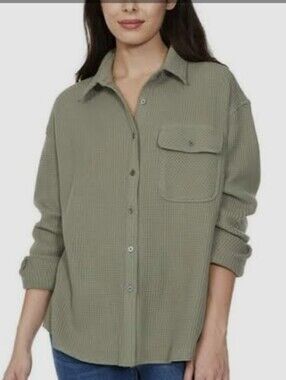 Buffalo Olive Green Textured Button-Up Women's Top